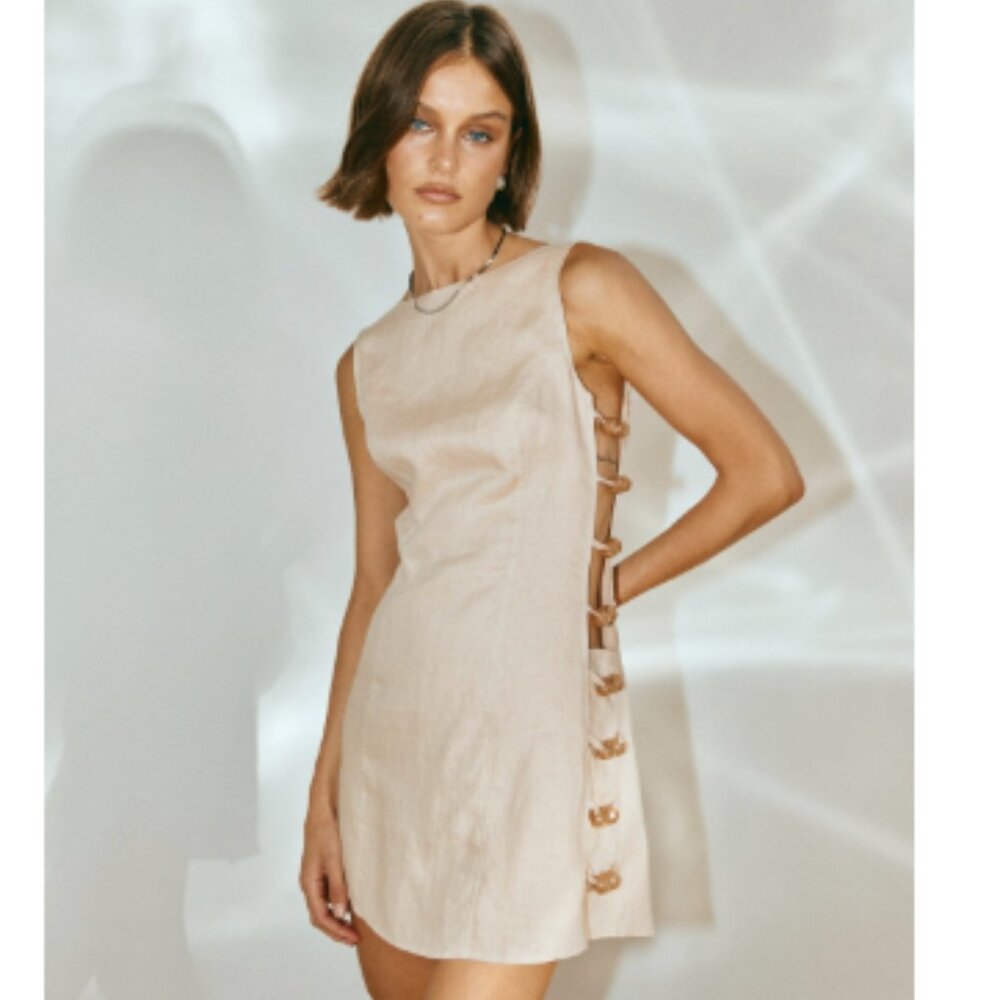 VRG GRL Tia Linen Mini Dress- Oatmeal - US Size 2 NWT